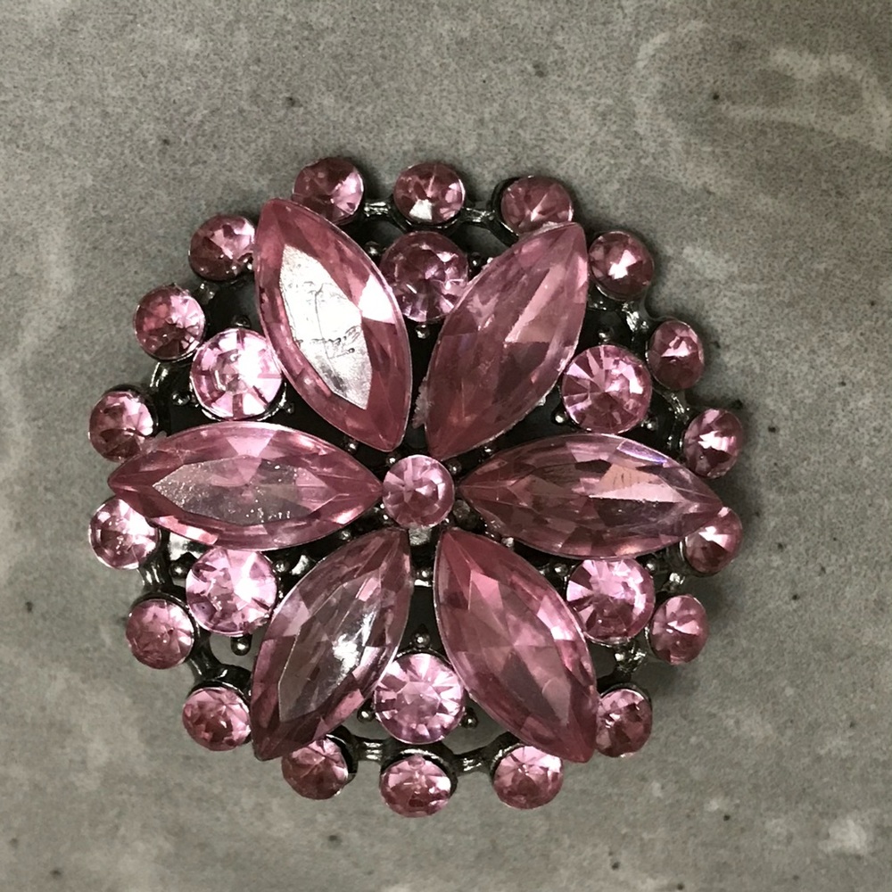 Sparkly Pink Crystal Floral Brooch